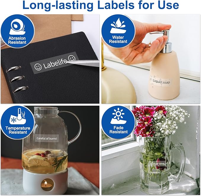 TZ White on Clear Label Tape 1" Replace for Brother P Touch TZe TZ Tape 24mm 0.94 Laminated Clear TZe-155 TZe155 Compatible with Ptouch PTD600 PT-D610BT PT-P710BT Label Maker, 4-Pack White on Clear