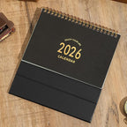 Small Desk Calendar 2026, Standing Flip Desktop Calendar from January 2026 to June 2027 - Metal Ring Twin-Wire Binding Monthly Desktop Calendar for Home Office School (Black)