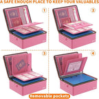 ENGPOW Fireproof Document Box, Hard Case File Box with Fireproof Zipper＆Lock, 6400°F Heat Insulated Fire and Water Resistant File Organizer Storage Safe for Important Documents Laptop Cash, Pink