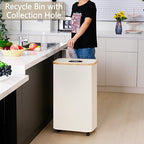 efluky Recycle Bins for Kitchen 100L (26 Gallon), Recycling Bin with Wheels and 2 Removeable and Reusable Inner Bags, Kitchen Recycling bin with lid for Bottle Can Plastice Stickers, Beige
