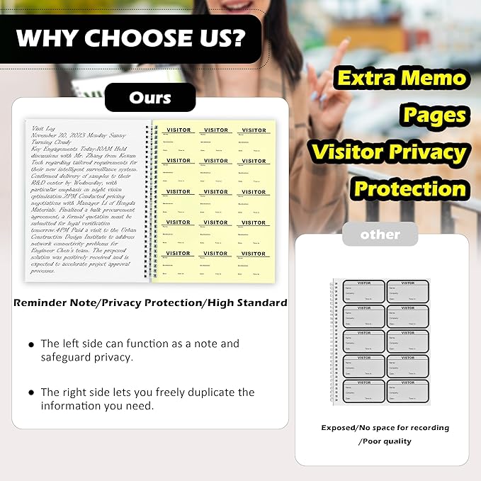 1 Pack Visitor Badges with Carbon Copy Visitor Stickers Letter Size Visitor Log Book Protecting Privacy Pages Register Book Business Guest Name tag for School Clinics Church 450 Badges 60 Memo Pages