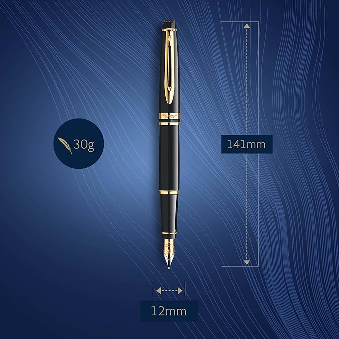Waterman Expert Fountain Pen Gloss Black with 23k Gold Trim Fine Nib Gift Box