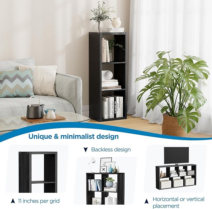 Jpiziso 3 Cube Storage Organizer Single Row, Cube Shelf with Heavy-Duty Thick Boards, 13.31" L x 9.37" W x 36.93" H, Smooth Easy-Clean Panels, Simple Assembly, for Living Room Bedroom Office, Black