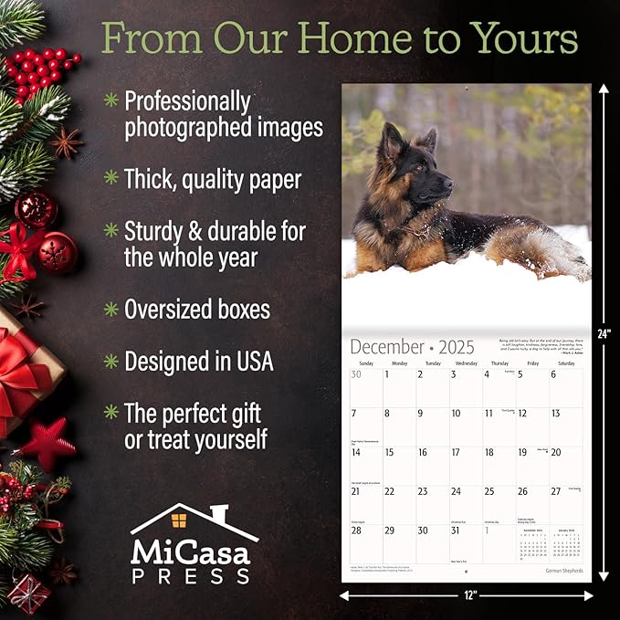 MICASA PRESS - German Shepherds 2025 Wall Calendar 12 Month | 12" x 24" Open | Thick & Sturdy Paper | Giftable | Dog Calendar 2025