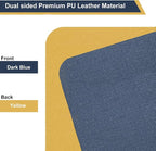 SUJAYU Dual Sided PU Leather Desk Pad, Mouse Pad, Office Desk Mat, Non-Slip Laptop Desk Pad, Waterproof Desk Writing Pad for Office and Home (23.6" x 11.8", Dark Blue + Yellow)