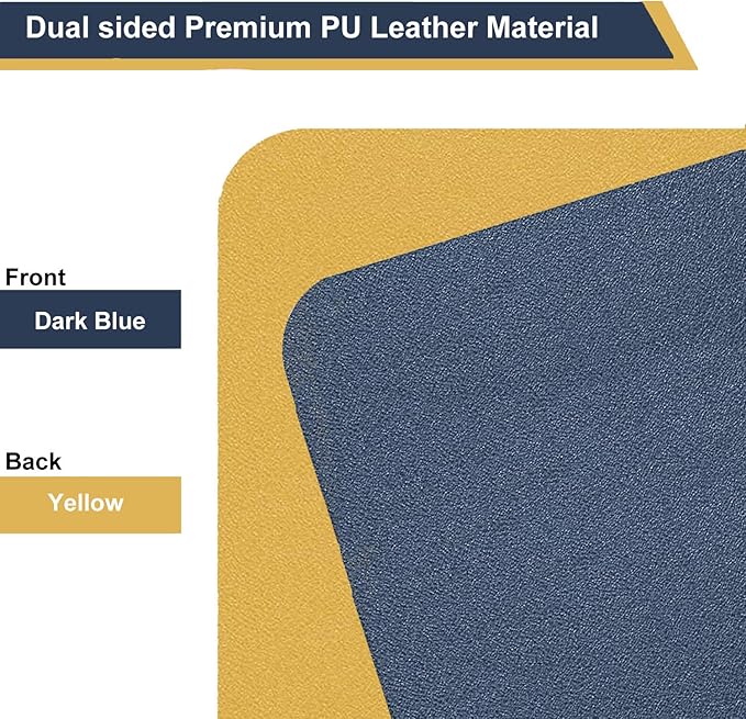 SUJAYU Dual Sided PU Leather Desk Pad, Mouse Pad, Office Desk Mat, Non-Slip Laptop Desk Pad, Waterproof Desk Writing Pad for Office and Home (31.5" x 15.7", Dark Blue + Yellow)
