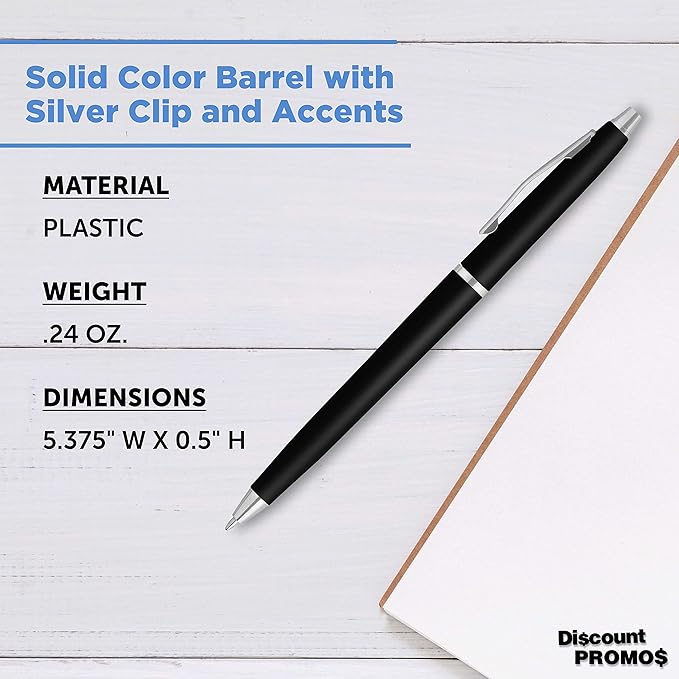 DISCOUNT PROMOS Langham Ballpoint Pens Set of 10, Bulk Pack - Black Ink, Great for Office, School, Business, Tradeshows - Black
