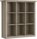 SIMPLIHOME Artisan Bookcase - 43 inch Tall 9-Cube Solid Wood Cube Organizer in Distressed Grey, Transitional Storage Bookcase for Living Room, Study Room or Office with Fixed Shelves and Tapered Legs