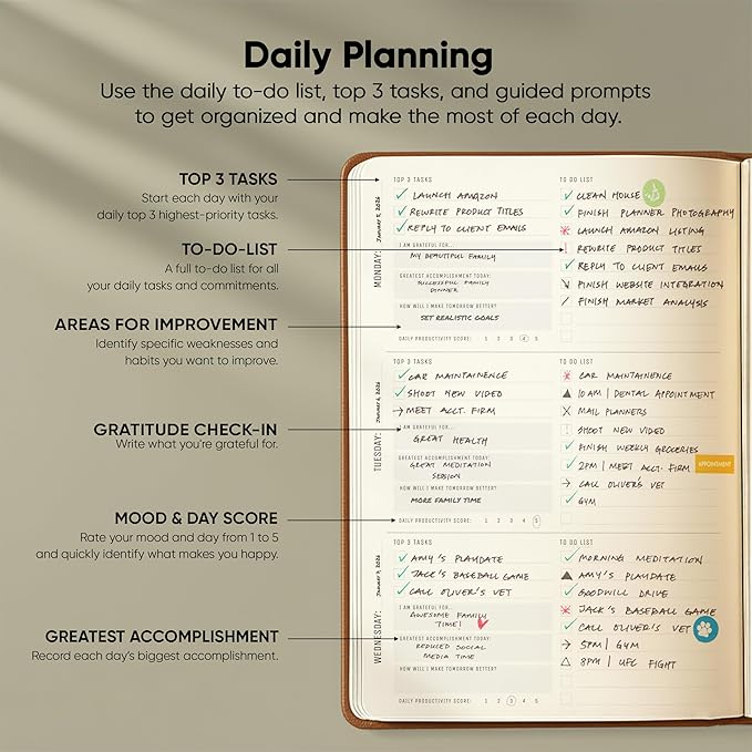 PRODUCTIVITY STORE Pro - Undated, 2026 Planner, 5.8” x 8.3” - The #1 Productivity Planner to Achieve Your 2026 Goals - Planner 2026-2027 - Brown - A5