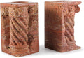 Decorative Roman Column Book Ends & Vase - Heavy Duty Marble Book Ends for Heavy Books, Vintage Home Office Decor, Dual Use as Flower Vase, Natural Stone Bookends for Shelves (2PC, Red)