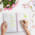 Daily Planner Undated, Asten To Do List Notebook Hourly Schedules Spiral Appointment Planner for Men and Women,PVC Hardcover,Elastic Closure, Inner Pocket 8.3" x 5.8" (Pink)