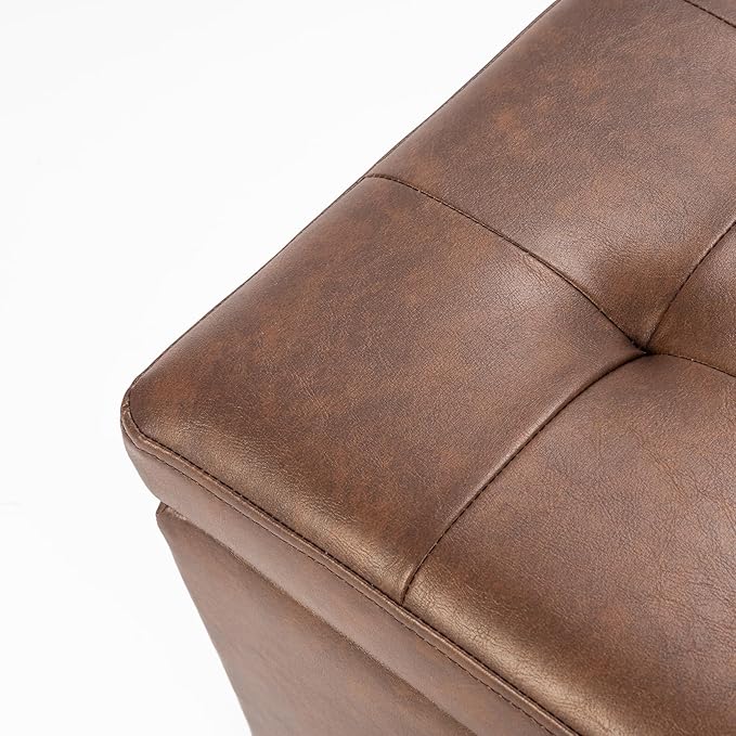 Asense 17 Inch Storage Ottoman Foot Rest,Square Faux Leather Foot Stool,Small Ottoman with Storage,Padded Seat for Entryway,Living Room,Bedroom,Couch,Under Desk,Rust Brown