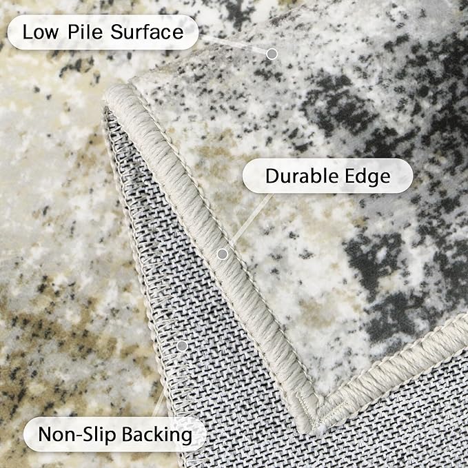 GENIMO Washable Area Rugs for Living Room, 8x10 Modern Non Slip Rugs, Low Pile Lightweight Soft Print Rug for Bedroom, Dining Room, Home Office, Washed Livid