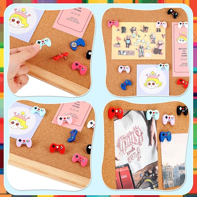 24 Pcs Fun Push Pins for Cork Board Video Game Cork Board Tacks Cute Fun Push Pins for Corkboard Bulletin Wall Office Colorful Thumb Tacks Decorative Thumbtacks with Storage Box, 8 Colors
