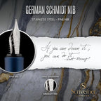 Scriveiner Luxury EDC Fountain Pen (Fine), Stunning Matt Blue Pocket Pen, Chrome Finish, Schmidt German Nib, Converter, Best Writing Pen Gift Set for Men & Women, Nice Fancy Office Designer Pen