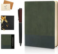 TSFPapier A5 Lined Notebook with Pen & Gift Box 216 Pages PU Leather Journal for Women Men 100GSM Thick Paper College Ruled Notebook for Christmas Gifts, School,Travel,Business,Work,Home Writing (Dark Green)