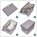Bagnizer Large 42 Quarts Fabric Storage Bins with Lids [2-Pack] Linen Collapsible Foldable Storage Cubes, Closet Organizer Containers boxes with Handles for Home Office (16.7 x 12 x 12, Gray)