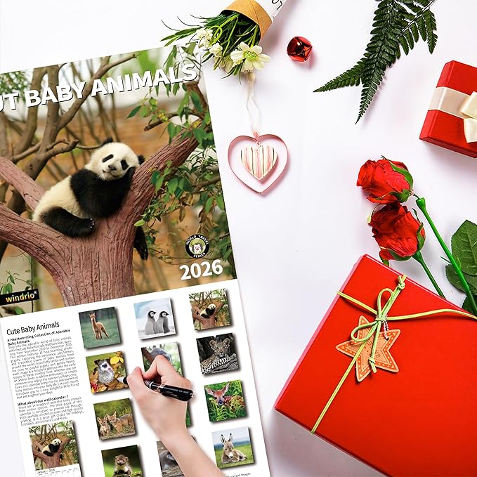 2026 Wall Calendar,Calendar 2026, November 2025 - December 2026, Wall Calendar Baby Animals, 12" x 24" Opened,Full Page Months Thick & Sturdy Paper for Calendar Organizing & Planning
