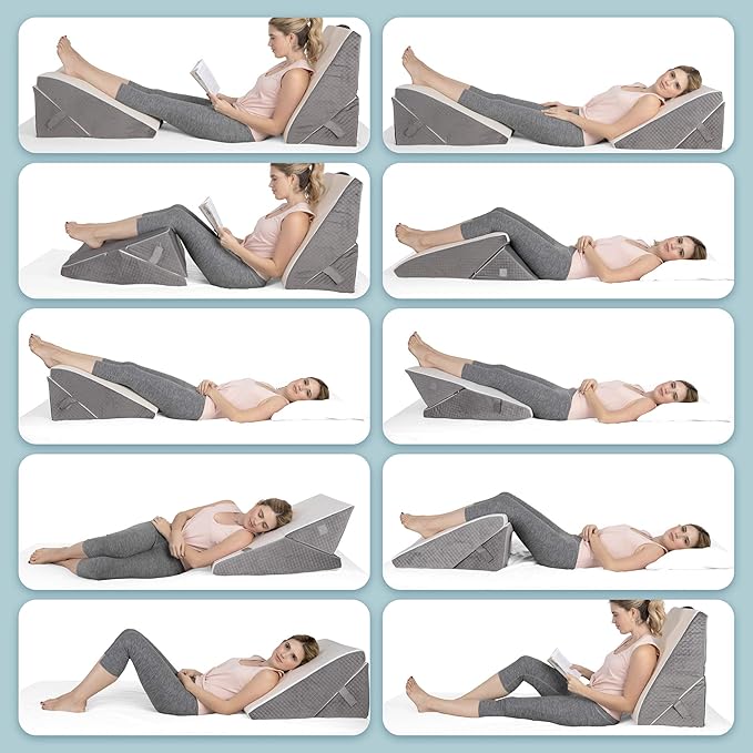 Kolbs Memory Foam Adjustable Bed Wedge Pillow - Wedge Pillow Set for After Surgery - 9 and 12 inch Height Plush Velvet Cover Multi Use for Sleeping and Acid Reflux (Adjustable Height)