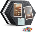 Uoisaiko 12" Large Bulletin Board with 30 Push Pins, Pack of 8 Hexagon Felt Pin Board Notice Boards for Home Office Kitchen, Felt Wall Tiles for Photos Memos