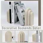 LIN CHUAN Heavy Duty Bookends for Shelves, 6.6 LBS Heavy Book Ends for Heavy Books, Decorative Modern Bookends with Faux Sandstone Look, Layered Arch Book Stopper for Bookshelf Holder Set of 2, Beige