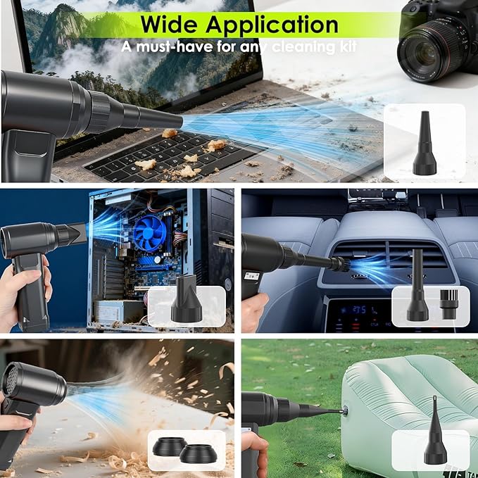 OVVGO Electric Compressed Air Duster, 300,000RPM Cordless Air Blower for Dust Removal, Duster/Vacuum 2-in-1 with 10 Speeds, 20000mAh Rechargeable & 5 Nozzles Dust Blower for PC, Keyboard, Car, Outdoor