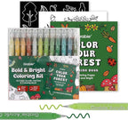 Grabie 12Colors Acrylic Gel Pens&Coloring Book, Medium Point Colored Gel Pens, Acrylic Gel Ink Pen Assorted Colored for Drawing, Note Taking, Bold&Bright Coloring Kit, Set of 12 (Forest Colors)