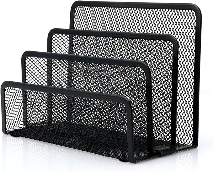 Anumit Desk Mail Organizer, File Holder Letter Sorter with 3 Vertical Upright Metal Mesh Compartments Document, Filing, Folders, Mail, Paper Organizer for Home or Office Desktop (1PCS)