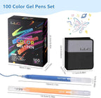 LIULIUCAI Gel Pens for Adult Coloring Book, 100 Colors Large Capacity Metallic Glitter Gel Pens with Case, 1.0 mm Bullet Tip Smooth Writing, Artist Colored Gel Ink Pen for Coloring Drawing Journaling