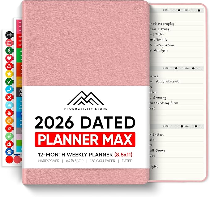 Dated, 2026 Planner, 8.5" x 11" - The #1 Productivity Planner to Achieve Your 2026 Goals - Planner 2026-2027 by PRODUCTIVITY STORE (A4, PINK)