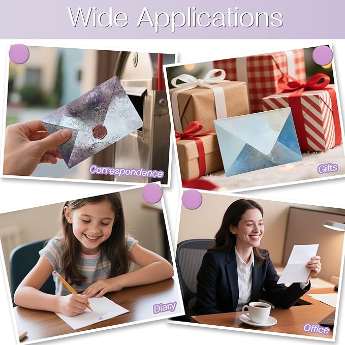 Tuhangcc Stationary Paper Set Minimalism - Hand Blended Colors,12 Envelopes (4x6 in) & 24 Lined Paper for Wedding Love Letters, Invitations, Anniversaries (Lake Blue - Grey)