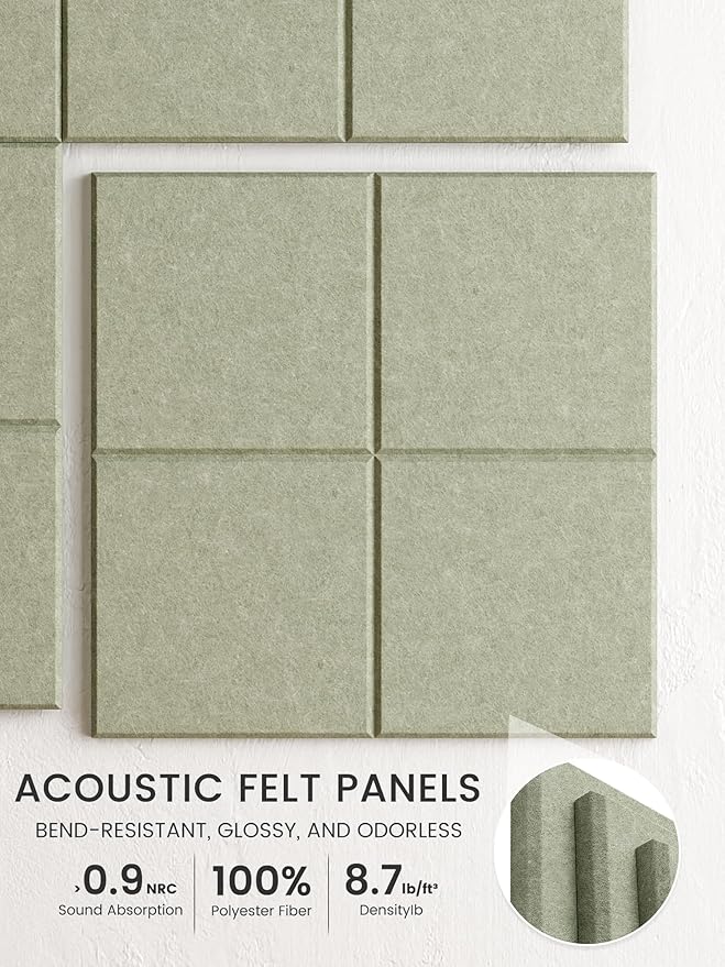 Bumusty Large Cork Board Alternative-47 x35 Felt Bulletin Board Tiles, with 30 Pushpins, 70 Adhesive Tabs, 12-Pack Slat Wall Paneling, Cork Boards for Office Push Pin Board Felt Board-Sage