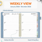 SUNEE 2026 Weekly & Monthly Planner 6.4"x8.5"- 12 Month (January 2026 - December 2026), Vegan Leather Cover, Pocket, Bookmark, Notes, Monthly Tab, Gray Blue
