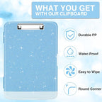 Sooez Glitter Clipboard with Storage, High Capacity Clip Boards 8.5x11 with Pen Holder, Cute Clipboards with Low Profile Clip, Sparkle Plastic Organizer Case Box for Women & Kids, Side Opening