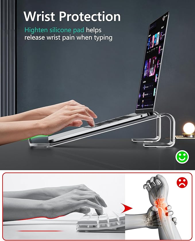 JCZT Clear Acrylic Laptop Stand for Desk, with Wrist Rest, Ergonomic Detachable Mount Compatible with 10-17'' All Laptops Such as MacBook Air Pro/HP/Dell/Lenovo