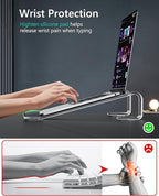 JCZT Clear Acrylic Laptop Stand for Desk, with Wrist Rest, Ergonomic Detachable Mount Compatible with 10-17'' All Laptops Such as MacBook Air Pro/HP/Dell/Lenovo
