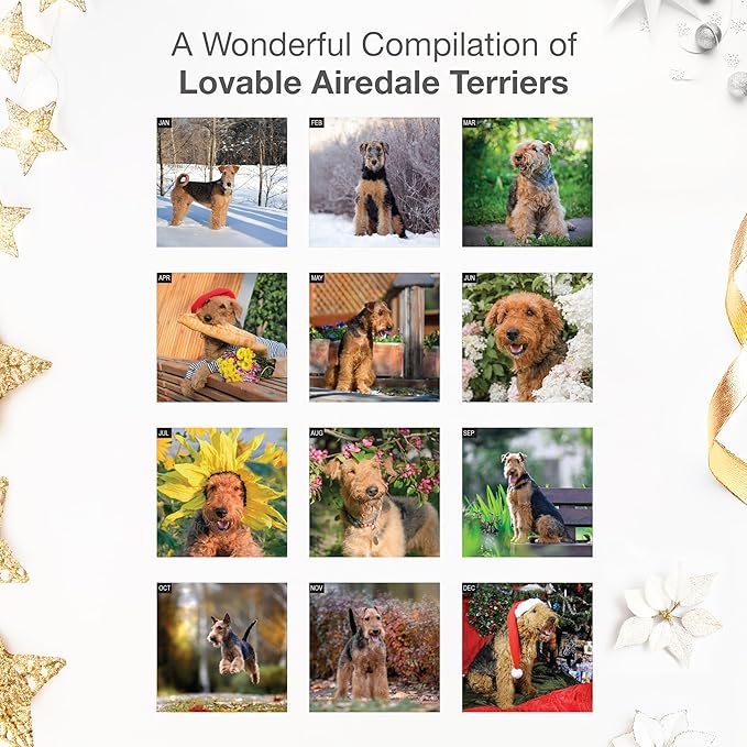 RED EMBER Airedale Terriers 2026 Wall Calendar 12 Month | 12" x 24" Open | Thick & Sturdy Paper | Holiday Gift | Cute Puppy Dog Calendar 2026