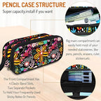 Cute Pencil Case for Girls, Large Girls Pencil Pouch for School Supplies, Portable Floral Pen Bag, Aesthetic Pen Box with Zipper, 2 Compartments Stationary Organizer for Kids Teens Students Adults