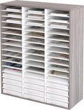 EasyPAG Wooden Literature Organizer with Adjustable Shelves, 48 Compartments Office Paper Organizer Storage 24000 Sheets Letter Size Paper, Student Mailbox for Classroom, Retro Gray/White