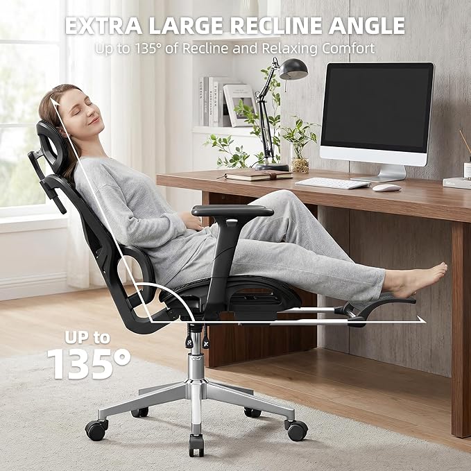 Opiesit Office Chair with 3D Adjustable Lumbar Support,Ergonomic Computer Chair,Adjustable Headrest and Armrests, 400lbs Capacity,Tilt-Swivel,Premium Mesh Desk Chair for Office,Home & Gaming (Black)