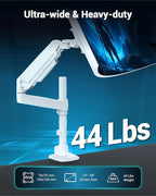 Ergounion Heavy Duty Monitor Arm for 13-49 Inch Ultrawide Screens, Holds Up to 44lbs, Fully Adjustable Single Monitor Mount, with Clamp & Grommet Base, 75/100mm VESA Desk Mount, White