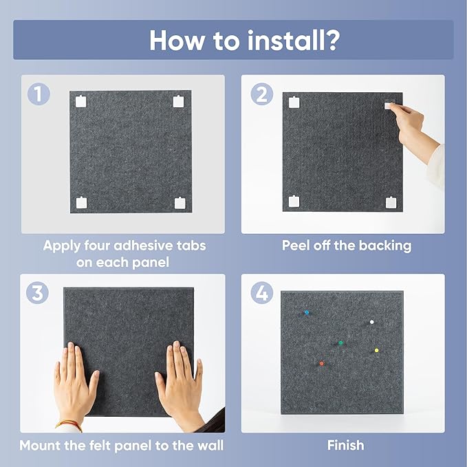 VUSIGN Large Cork Board for Wall 47"x35", 12 Pack Bulletin Board, Felt Wall Tiles with Adhesive Tabs and Push Pins, Push Pin Board for Office, School, Home, Grey