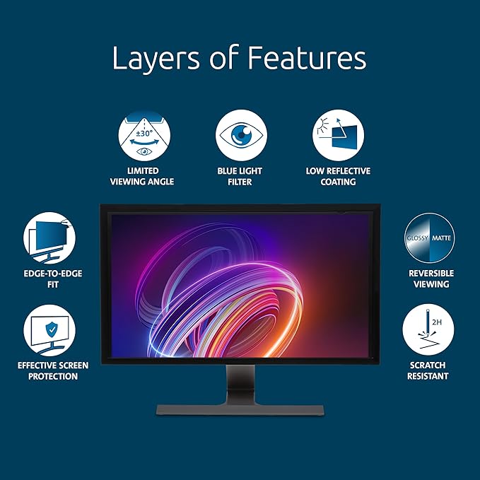 Kensington 23 inch Computer Privacy Screen for Desktop, 16:9 Widescreen Monitor, FP230W9 Anti-Glare Blue Ray Reduction Computer Privacy Filter, Matte and Glossy Viewing Options, K55417WW