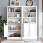 BORNOON 71.4" Tall Bookshelf with Cabinet, 5-Tier Floor Standing Bookcase with Doors & Adjustable Shelves, 31.5" Wide Storage Shelf, Metal Handles, Modern Organizer for Home Office, Living Room