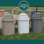 Sturdy Essentials 42 Gallon Round 100% Recycled Plastic Indoor or Outdoor Commercial Trash Can with Easy Access Swing Top Lid | Industrial Strength | Great for Schools and Businesses - Beige Granite