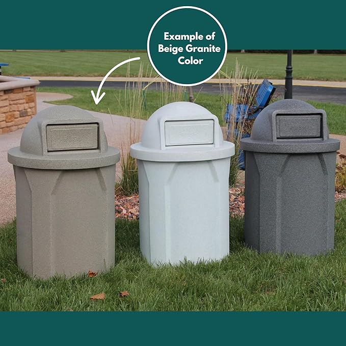 Sturdy Essentials 32 Gallon Square Slatted 100% Recycled Plastic Heavy Duty Outdoor Commercial Trash Can with Swing Top Lid | Great for Schools and Businesses - Beige Granite