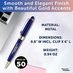 DISCOUNT PROMOS 50 Ultra Executive Pens Pack - Customizable Text, Logo - Twist To Write, Gold Accent - Blue
