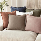 Foindtower Set of 2 Decorative Linen Fringe Throw Pillow Covers Boho Farmhouse Cushion Cover with Tassels Soft Accent Pillowcase for Couch Sofa Bed Living Room Home Decor,16×16 Inch,Dusty Pink