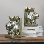 Kakizzy Vintage Gold Lion Book Ends,Animal Decorative Bookends,Resin Book Holder,Luxurious Book Ends for Shelves Rooms Office Home Decor,Unique Book Lover Gift(Gold Lion)