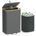 SONGMICS Recycling Bin for Kitchen 26.4 Gallon. Bottle Recycling Container, Collection Bin, for Metal, Plastic, Paper, Glass, Inner Bag with Handles, Kitchen, Slate Gray and Natural Beige URRB509G01